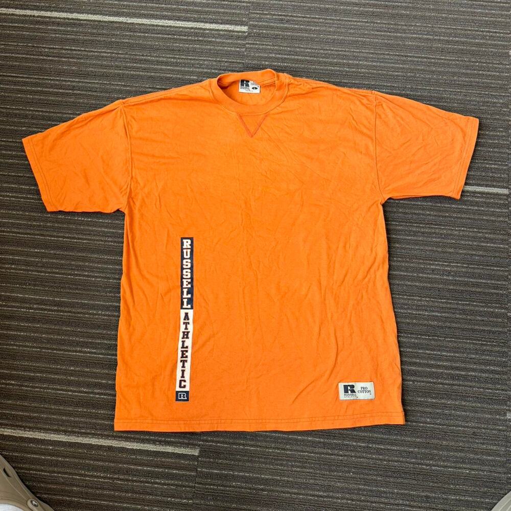 Vintage 90s Orange Made in USA Russell Athletic T-Shirt